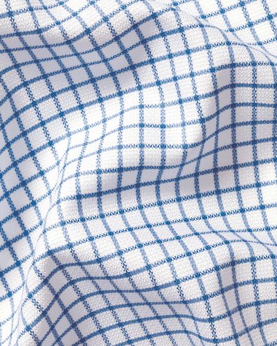 חולצה גזרת סלים - Ocean blue check non-iron stretch Westminster weave cutaway sf 