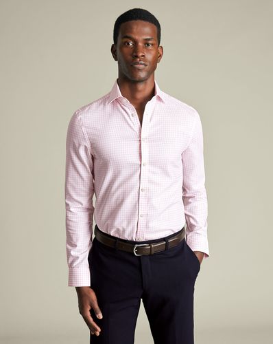 חולצה גזרת סלים -Pink check non-iron stretch Westminster weave CA slim fit shirt