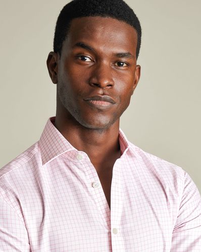 חולצה גזרת סלים -Pink check non-iron stretch Westminster weave CA slim fit shirt