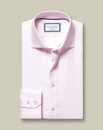 חולצה גזרת סלים -Pink check non-iron stretch Westminster weave CA slim fit shirt