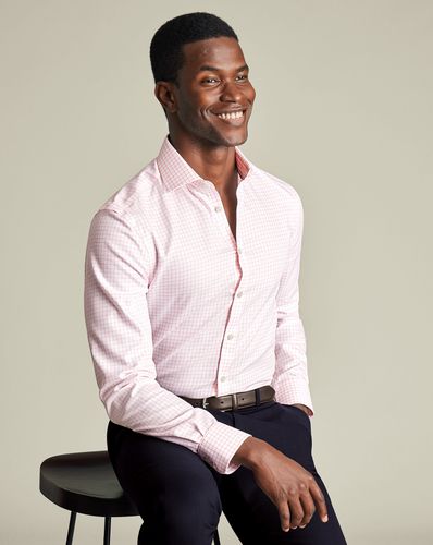 חולצה גזרת סלים -Pink check non-iron stretch Westminster weave CA slim fit shirt