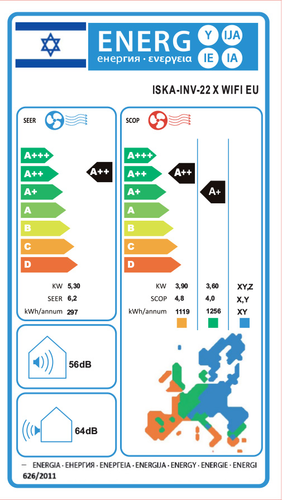 ‏מזגן עילי Iska INV 22X Wifi EU ‏2.0 ‏כ