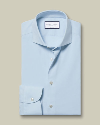 חולצה גזרת סלים סטרץ - Sky blue non-iron stretch twill slim fit shirt