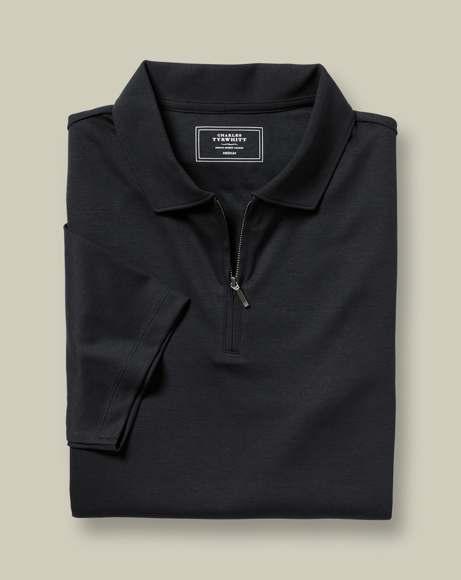 חולצת פולו שחורה עם רוכסן - Black Plain Short Sleeve Zip Jersey Polo