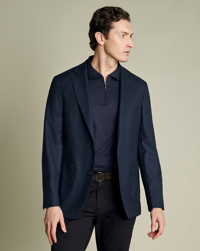 חולצת פולו כחולה עם רוכסן - Navy Blue Plain Short Sleeve Zip Jersey Polo