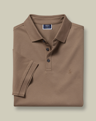 חולצת פולו  -Camel Solid Short Sleeve Cotton Pique Polo 