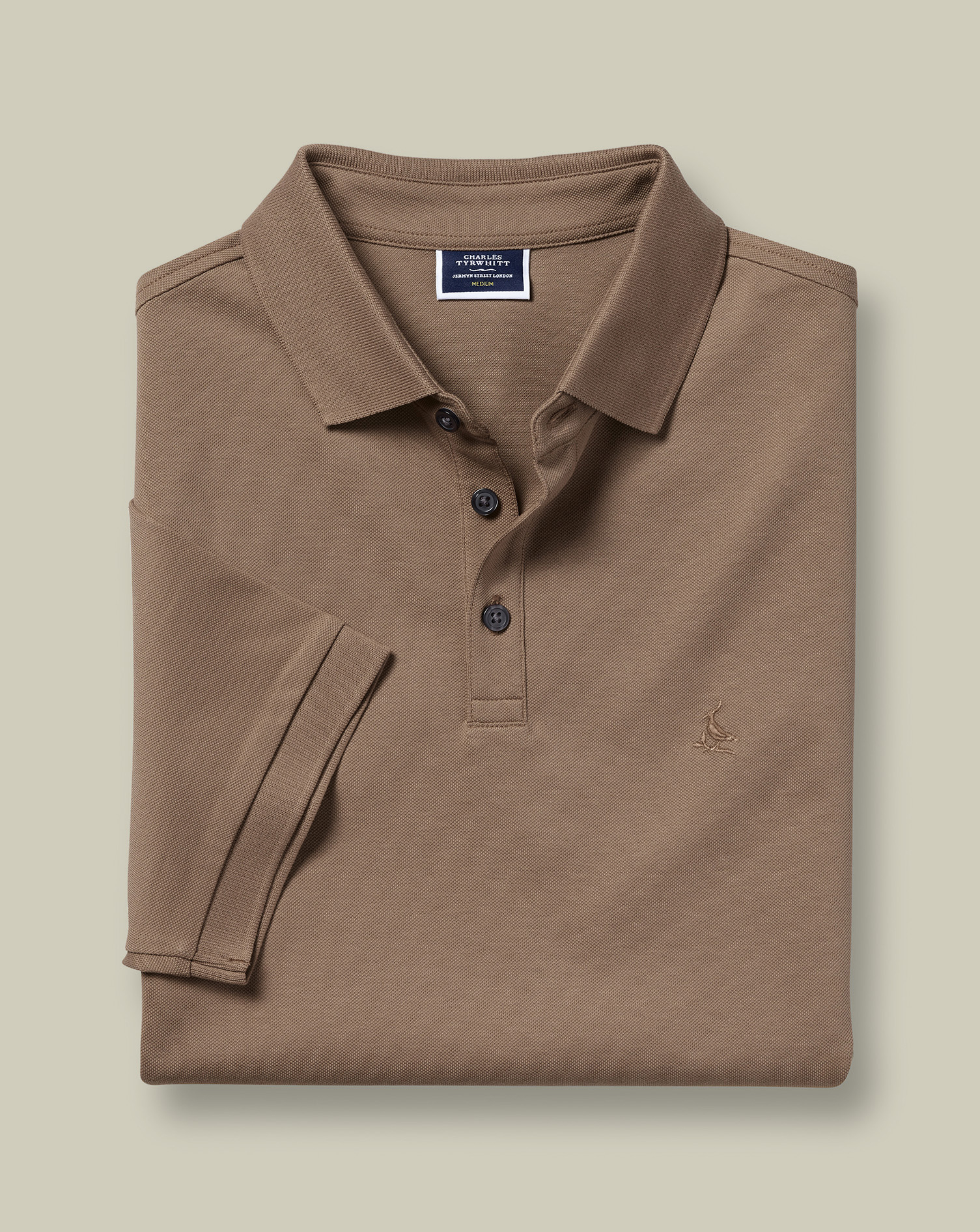 חולצת פולו  -Camel Solid Short Sleeve Cotton Pique Polo 