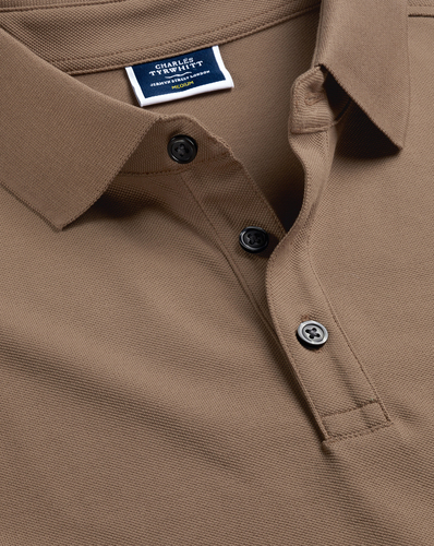 חולצת פולו  -Camel Solid Short Sleeve Cotton Pique Polo 