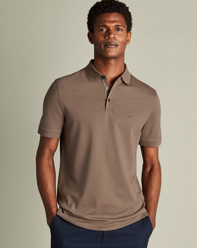 חולצת פולו  -Camel Solid Short Sleeve Cotton Pique Polo 