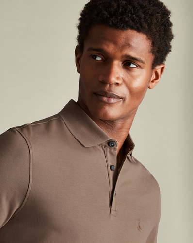 חולצת פולו  -Camel Solid Short Sleeve Cotton Pique Polo 