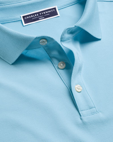 חולצת פולו  - Light Blue Short Sleeve Cotton Tyrwhitt Pique Polo