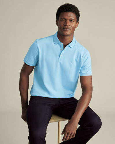 חולצת פולו  - Light Blue Short Sleeve Cotton Tyrwhitt Pique Polo