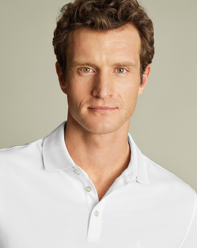 חולצת פולו לבנה טוויל שרוול ארוך - White Solid Long Sleeve Plain Polo
