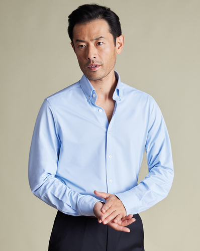 חולצת נמתחת כחולה -  Sky Blue Four-Way Stretch Button Down Jersey Shirt