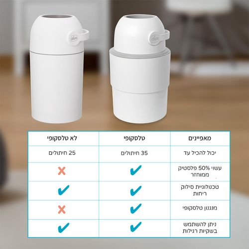 פח חיתולים טלסקופי, פתרון חכם, אטום וידידותי לסביבה - אבן Winter Clouds