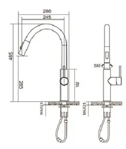 ברז מטבח נשלף DI-D117SP עם פיה מוברשת של MYUBI.