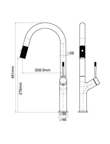 ברז מטבח נשלף גולד מט מותקן על שיש במטבח מודרני, דגם ארמני זהב מט.