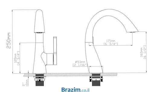 ברז לכיור רחצה עם פיה מוברשת, דגם B220-BN, מותג קארלוס.