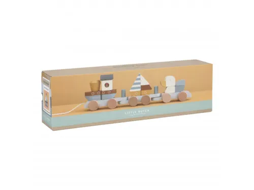 רכבת השחלות מעץ של Little Dutch בעיצוב אונייה ונמל באריזת קופסא מעוצבת