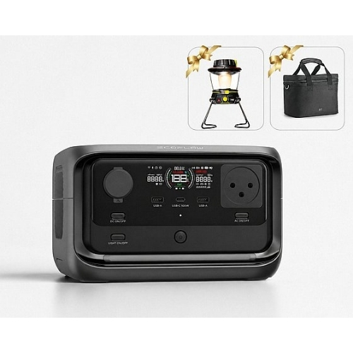 תחנת כוח ניידת RIVER 3 PLUS הספק 0.6-1.2kW קיבולת 0.286kWh + תאורת קיר + פנס ראש + פנס כיס לייזר + מרסס חרקים