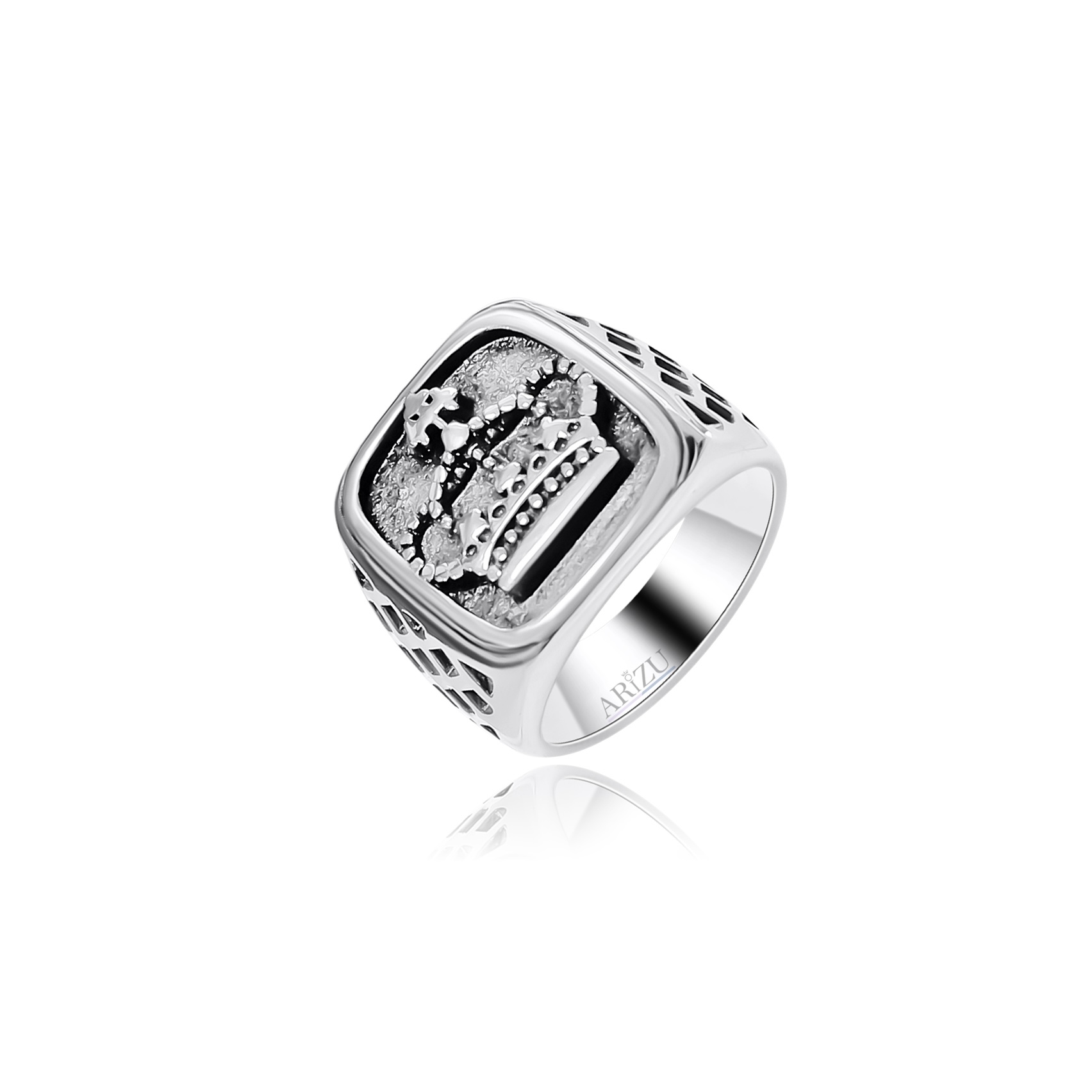 טבעת סטיל לגבר בצבע כסף חותם כתר