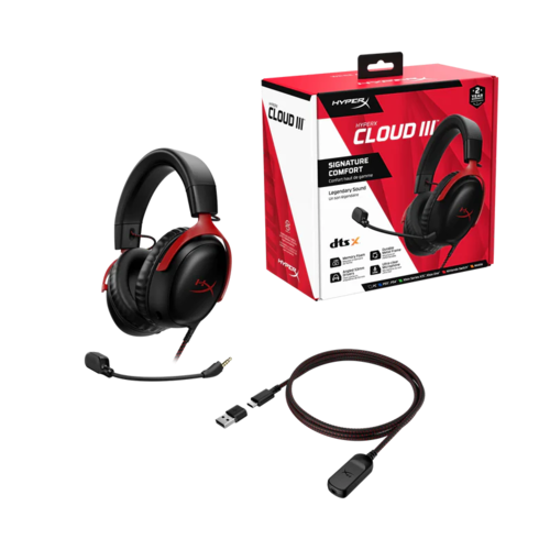 אוזניות גיימינג HEADSET HYPERX CLOUD III BLACK RED HYPER X