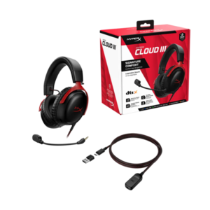 אוזניות גיימינג HEADSET HYPERX CLOUD III BLACK RED HYPER X