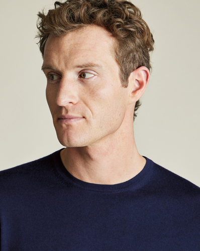 סריג צמר כחול - Navy blue pure merino crew neck jumper 