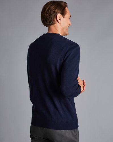 סריג צמר כחול - Navy blue pure merino crew neck jumper 