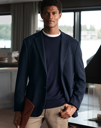 סריג צמר כחול - Navy blue pure merino crew neck jumper 