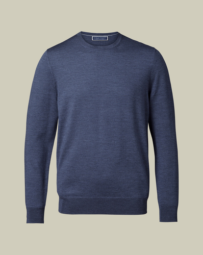 סריג צמר  - Indigo blue pure merino crew neck jumper