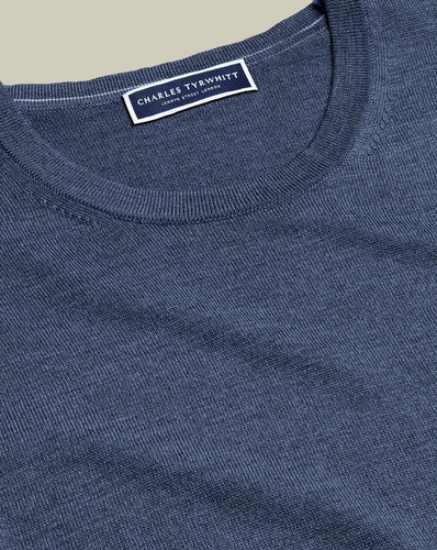 סריג צמר  - Indigo blue pure merino crew neck jumper
