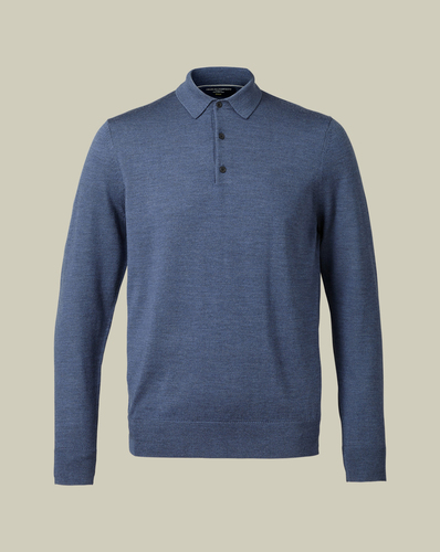 סריג צמר  - Indigo blue pure merino polo neck jumper