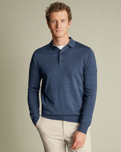 סריג צמר  - Indigo blue pure merino polo neck jumper