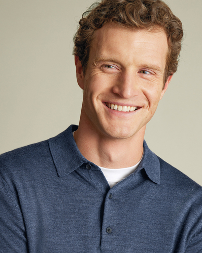 סריג צמר  - Indigo blue pure merino polo neck jumper
