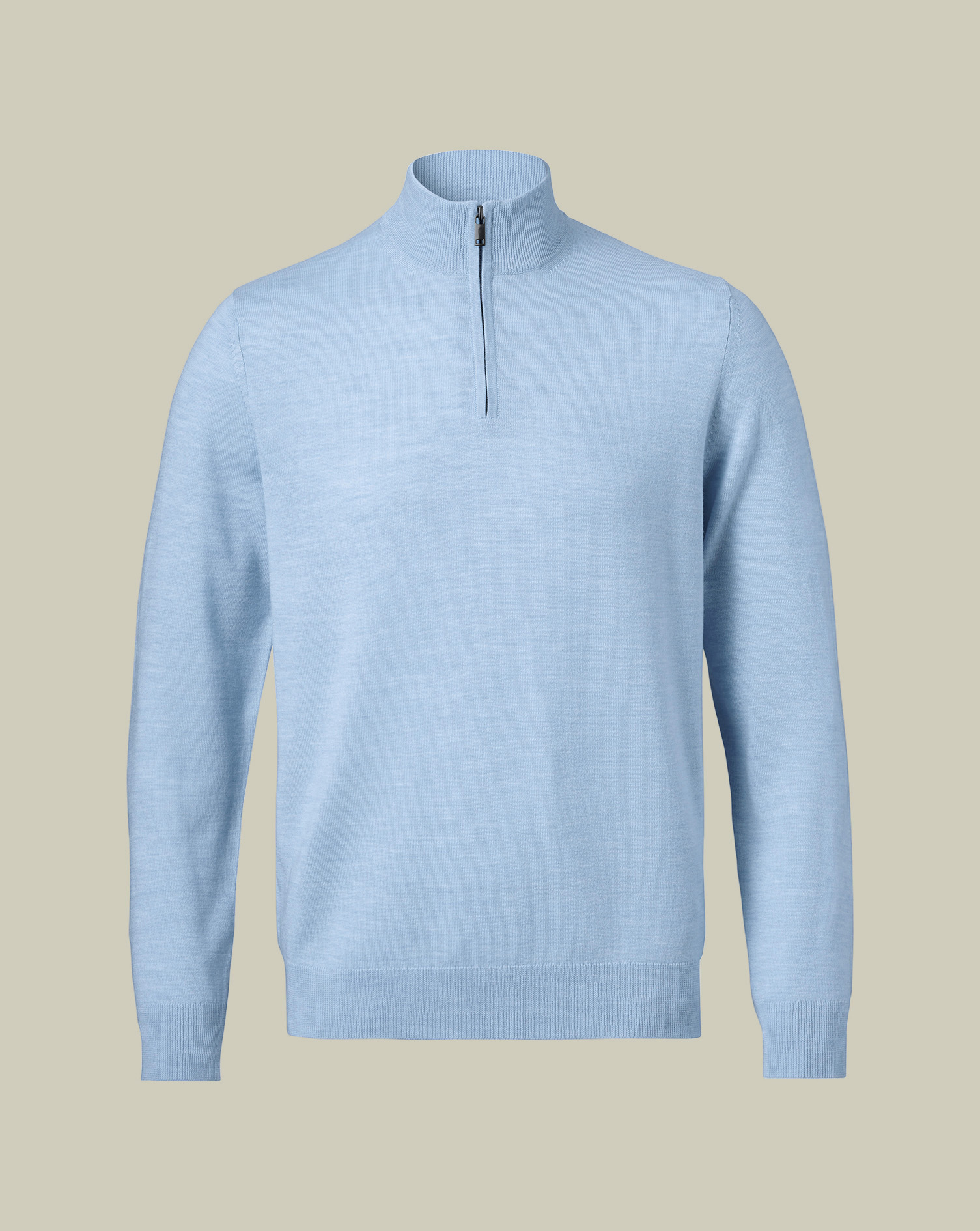 סוודר צמר רוכסן - Sky blue merino zip neck jumper