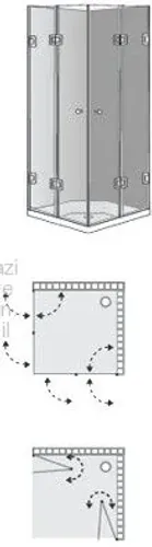 מקלחון פינתי שטרן דגם בריסל מותקן בפינת חדר אמבטיה, דפנות פתיחה חוץ/פנים, צירי גלובוס לקיפול מקסימלי.