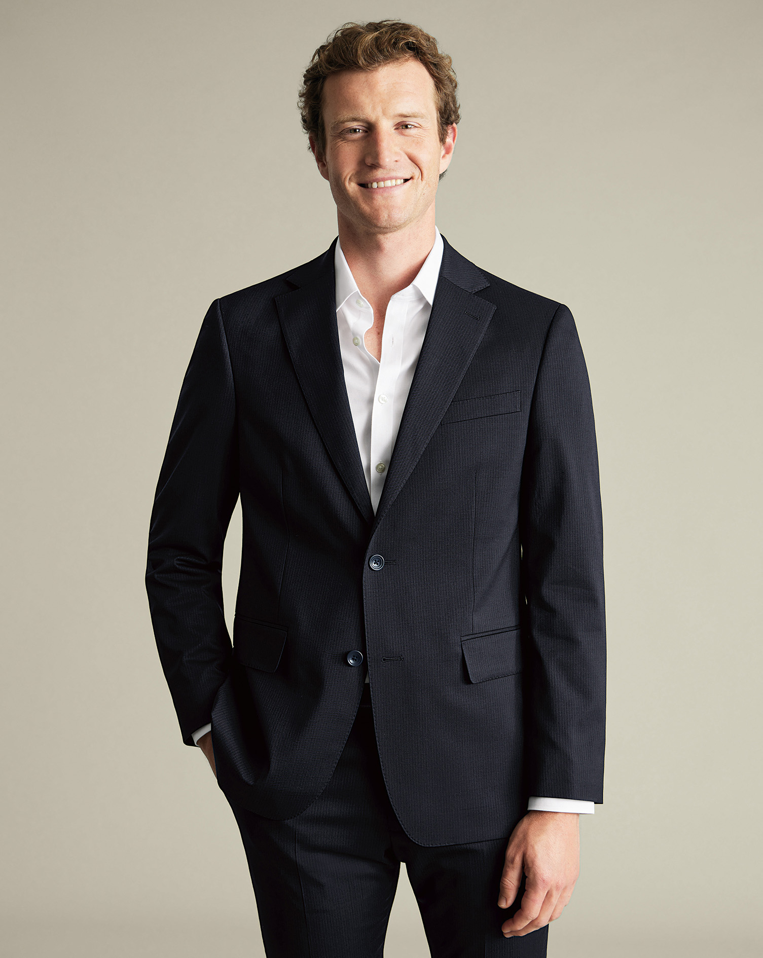חליפה סלים פיט כחולה - Navy stripe slim fit suit