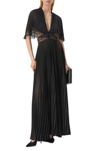 'Filicudi’ long pleated dress with lace 