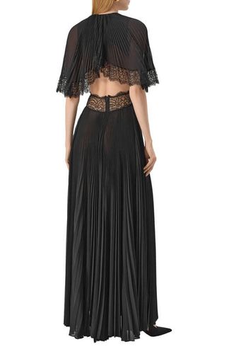 'Filicudi’ long pleated dress with lace 