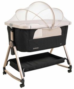 עריסה נצמדת למיטת הורים נועה NOA עם מצבי גובה, כילה ומשטח אחסון - ריפוד שחור/שלד שמפניה