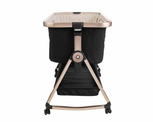 עריסה נצמדת למיטת הורים נועה NOA עם מצבי גובה, כילה ומשטח אחסון - ריפוד שחור/שלד שמפניה