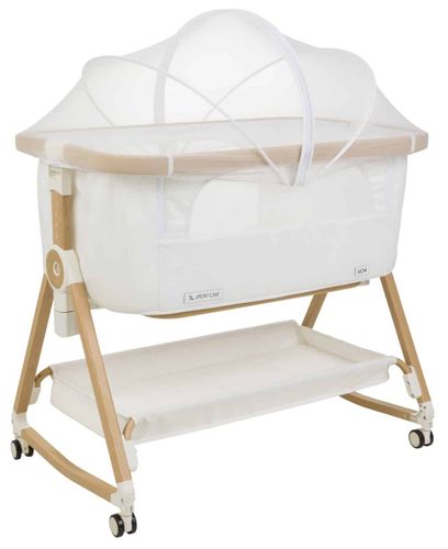 עריסה נצמדת למיטת הורים נועה NOA עם מצבי גובה, כילה ומשטח אחסון - ריפוד לבן/שלד דמוי עץ