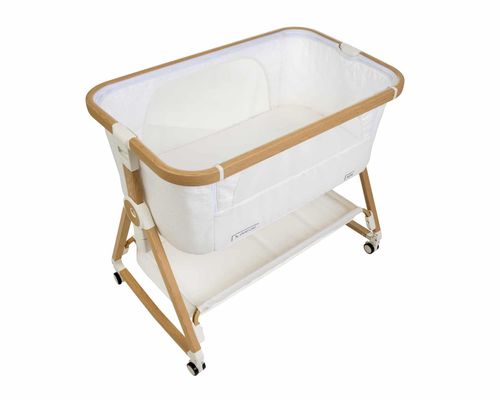 עריסה נצמדת למיטת הורים נועה NOA עם מצבי גובה, כילה ומשטח אחסון - ריפוד לבן/שלד דמוי עץ