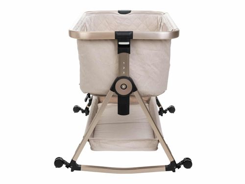 עריסה נצמדת למיטת הורים נועה NOA עם מצבי גובה, כילה ומשטח אחסון - ריפוד בז'/שלד שמפניה