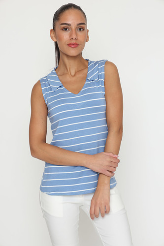 חולצת דניס פסים תכלת ללא שרוולים