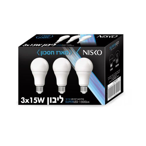 שלישיית נורות לד חלבית E27 15W אור קר Nisko 
