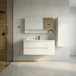 ארון תלוי MDF לבן ציפורן 2 מגירות וכיור אינטגרלי