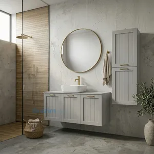 ארון תלוי MDF אפור רוזמרין 3 דלתות וכיור מונח יוקרתי
