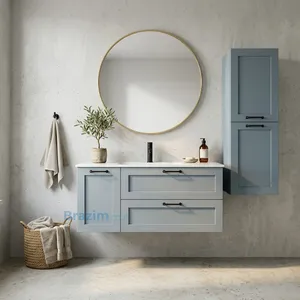 ארון תלוי MDF ערמון כחול אפור עם מגירות ודלת כיור אינטגרלי